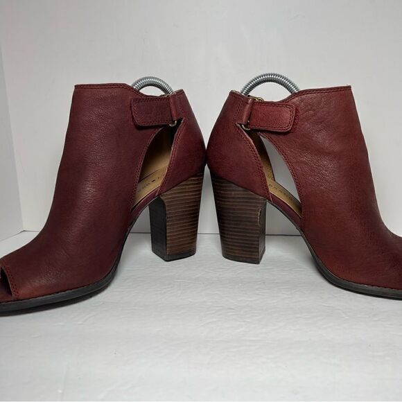 Lucky Brand Laciann Leather Open Toe Burgandy Booties Womens 9.5 - Picture 6 of 11